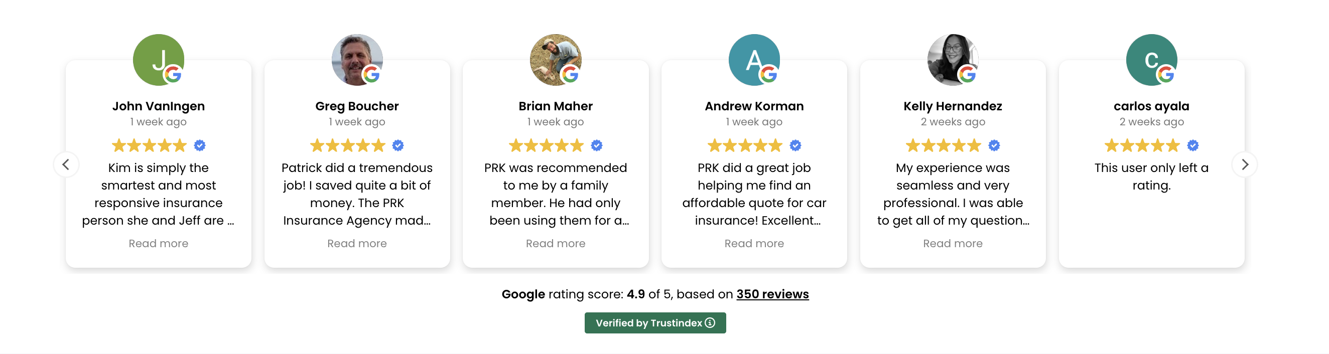 Review widget example with verified Google reviews