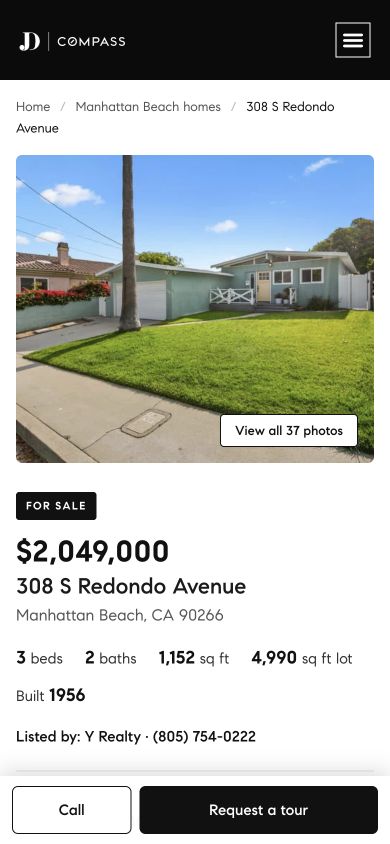 Real Estate Website Project 3 Mobile property page showing listing details and a persistent Request a tour button.